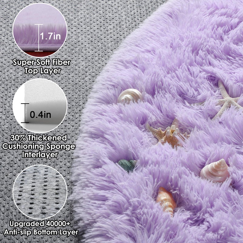 ONASAR Light Purple Round Area Rugs 5ft, Soft Bedroom Circle Rug Floor Mats for Kids Girls Teen, Cute Fluffy Plush Shaggy Carpet for Nursery Dorm Living Room Playroom Home Decor Princess Castle - Image 2